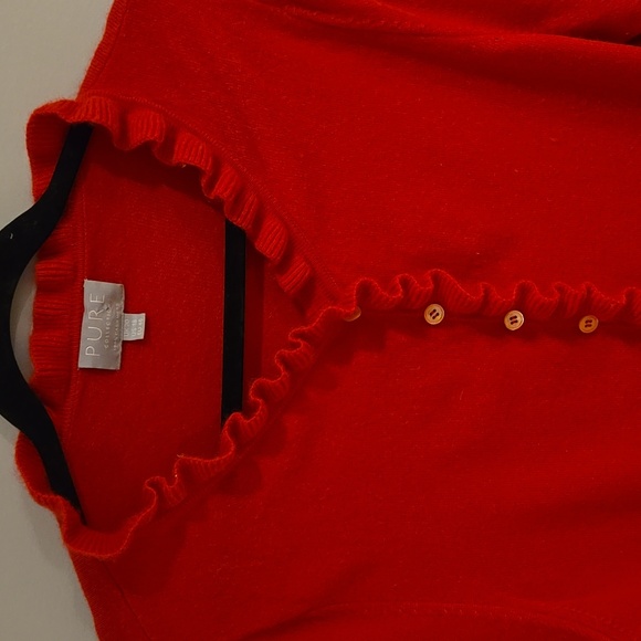Cashmere Pure Collection Red Ruffle Cardigan - Picture 2 of 6